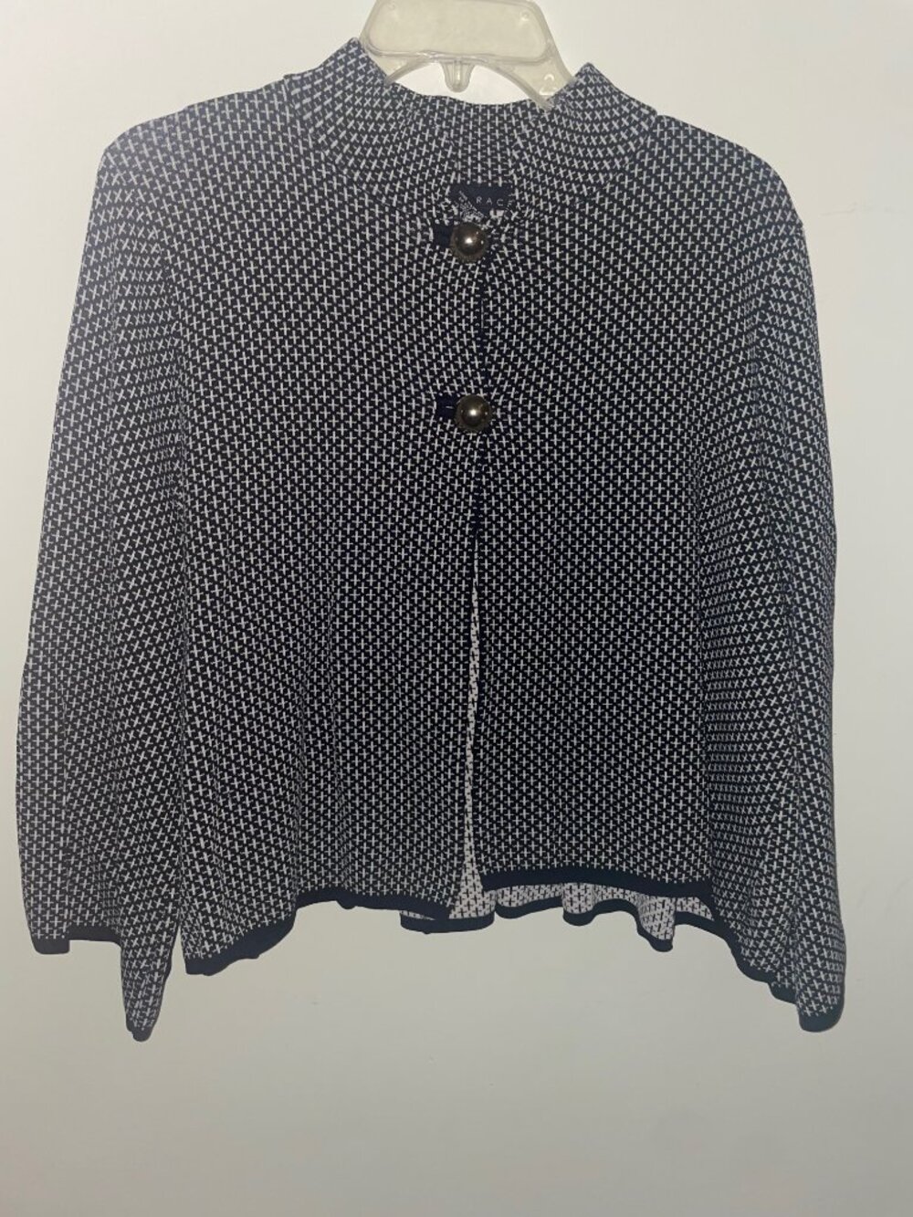 Grace Elements Black White Knit Cape Jacket Gold Buttons L